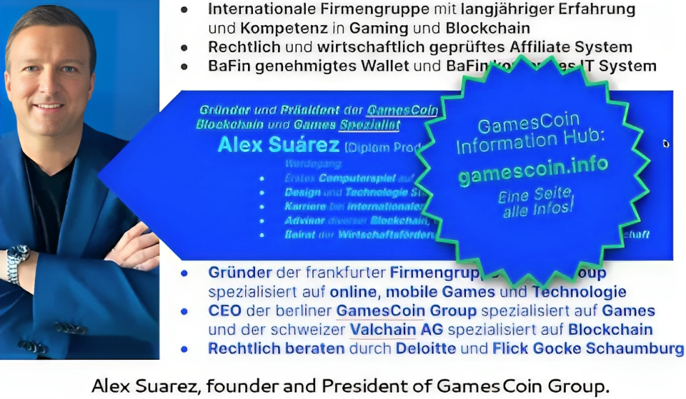 During a marketing presentation in October 2023 conducted by Federspiel, a slide identified Alex Suarez as the founder and President of GamesCoin Group.